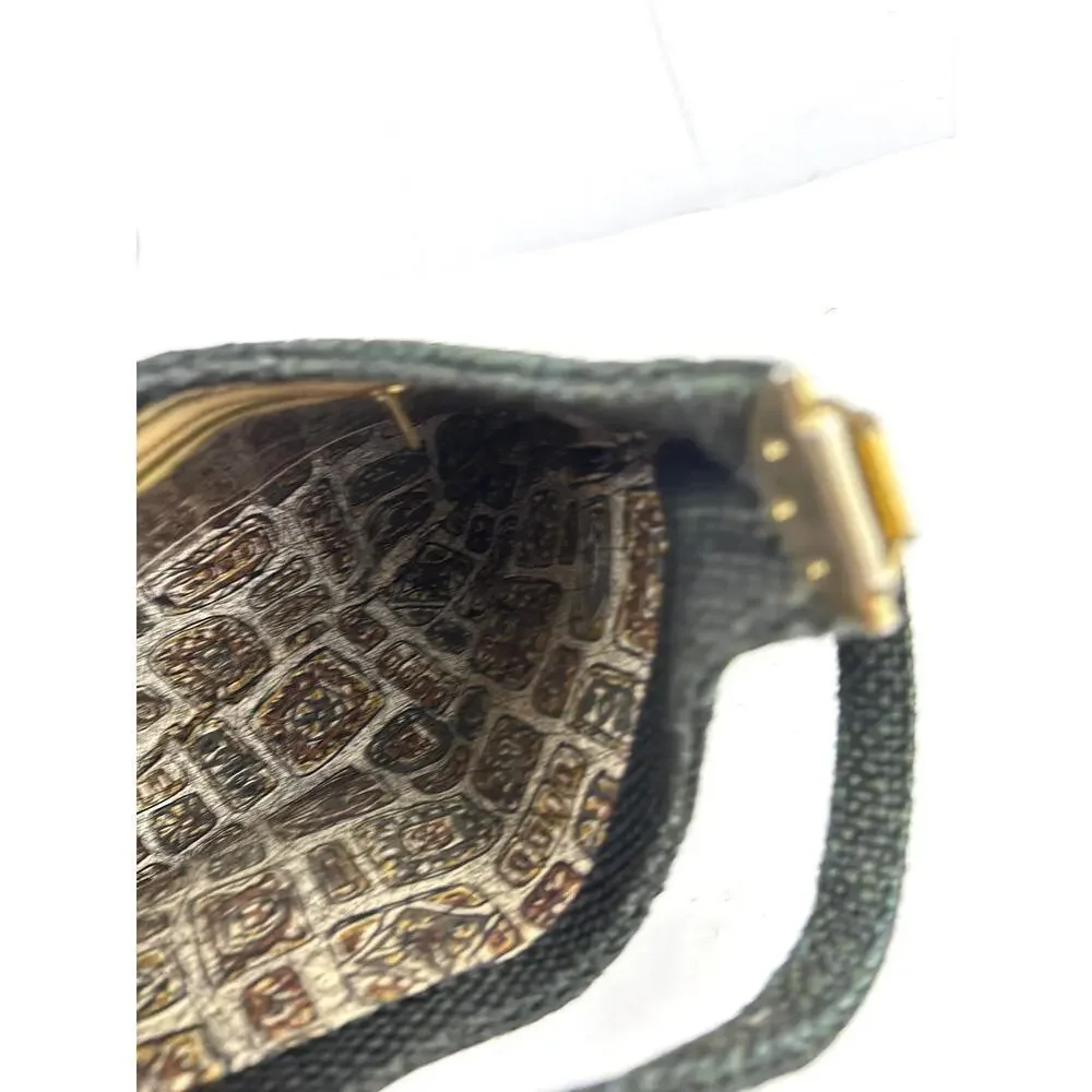 VTG 1970s Charcoal Black Tweed‎ Hobo Bag Gold Hardware Unique